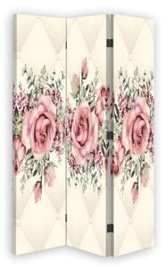 Ozdobný paraván Růže Květiny Růžová - 110x170 cm, třídílný, klasický paraván
