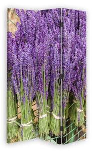 Ozdobný paraván Levandule Fialové květiny - 110x170 cm, třídílný, klasický paraván