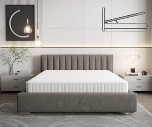 Šedá čalouněná postel s vertikálním prošíváním na čele 180 x 200 cm s úložným prostorem