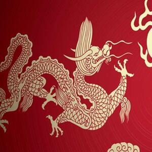 Ozdobný paraván Červený japonský drak - 145x170 cm, čtyřdílný, klasický paraván