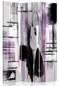 Ozdobný paraván Žena Abstraktní fialová - 110x170 cm, třídílný, klasický paraván