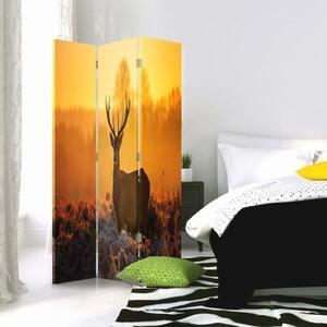 Ozdobný paraván Západ slunce s jelenem - 110x170 cm, třídílný, klasický paraván