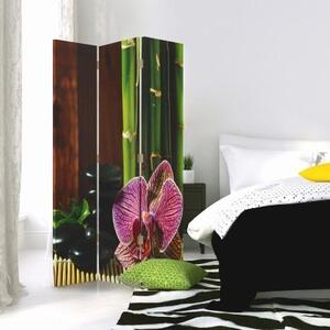 Ozdobný paraván Zen Orchid Bamboo - 110x170 cm, třídílný, klasický paraván