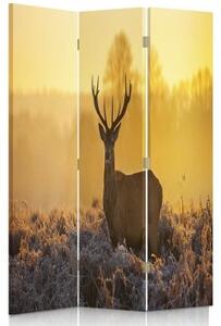 Ozdobný paraván Západ slunce s jelenem - 110x170 cm, třídílný, klasický paraván