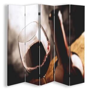 Ozdobný paraván Láhev vína - 180x170 cm, pětidílný, klasický paraván