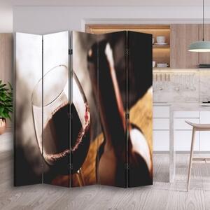 Ozdobný paraván Láhev vína - 180x170 cm, pětidílný, klasický paraván