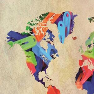 Ozdobný paraván Retro mapa světa - 180x170 cm, pětidílný, klasický paraván