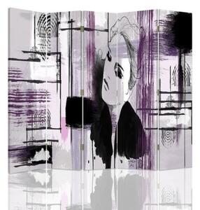 Ozdobný paraván Žena Abstraktní fialová - 180x170 cm, pětidílný, klasický paraván
