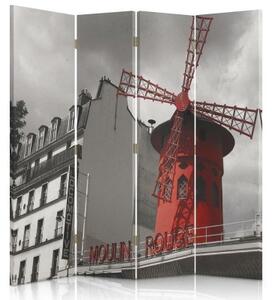 Ozdobný paraván Paříž Moulin Rouge - 145x170 cm, čtyřdílný, klasický paraván