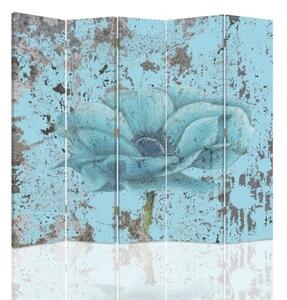 Ozdobný paraván Tyrkysový retro květ - 180x170 cm, pětidílný, klasický paraván