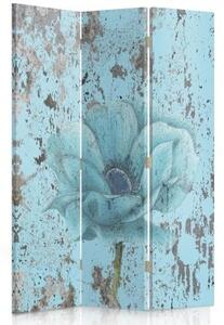 Ozdobný paraván Tyrkysový retro květ - 110x170 cm, třídílný, klasický paraván