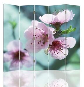 Ozdobný paraván Růžový květ jabloně - 180x170 cm, pětidílný, klasický paraván