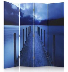Ozdobný paraván Platforma Landscape Blue - 145x170 cm, čtyřdílný, klasický paraván