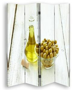 Ozdobný paraván Olivový olej - 145x170 cm, čtyřdílný, klasický paraván