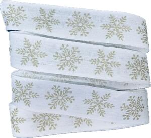 Vánoční stuha Frosted Snowflakes bílá 25mm x 2m (7,50 Kč/m)