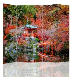 Ozdobný paraván Japonská zahrada - 180x170 cm, pětidílný, klasický paraván