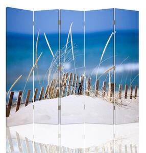 Ozdobný paraván Mořská plážová duna - 180x170 cm, pětidílný, klasický paraván
