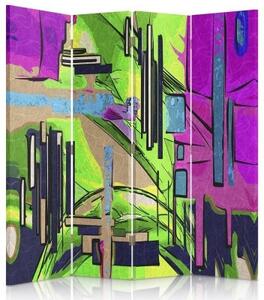 Ozdobný paraván Barevná abstraktní zelená - 145x170 cm, čtyřdílný, klasický paraván