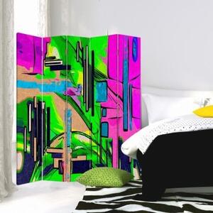 Ozdobný paraván Barevná abstraktní zelená - 180x170 cm, pětidílný, klasický paraván