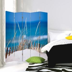 Ozdobný paraván Mořská plážová duna - 180x170 cm, pětidílný, klasický paraván