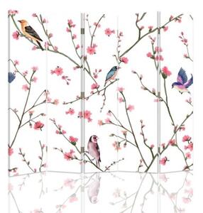 Ozdobný paraván Ptáci na větvi - 180x170 cm, pětidílný, klasický paraván
