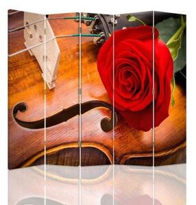 Ozdobný paraván Housle Rose - 180x170 cm, pětidílný, klasický paraván