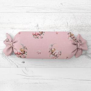 Biante Dětský polštář válec bonbon Sandra SA-626 Spící medvídci na růžovém 15x40 cm