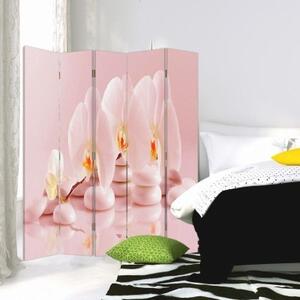 Ozdobný paraván Orchidejové květinové zenové lázně - 180x170 cm, pětidílný, klasický paraván