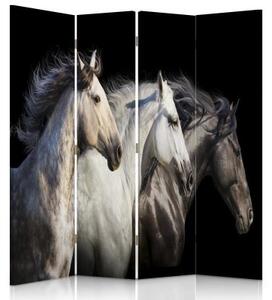 Ozdobný paraván Koně Zvířata - 145x170 cm, čtyřdílný, klasický paraván