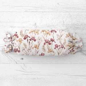 Biante Polštář válec bonbon Sandra SA-636 Vínovo-béžové kosatce na bílém 15x40 cm
