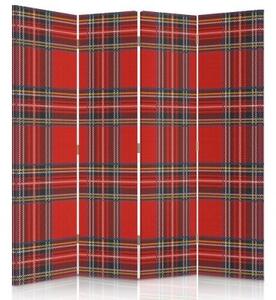 Ozdobný paraván Červená kostkovaná - 145x170 cm, čtyřdílný, klasický paraván