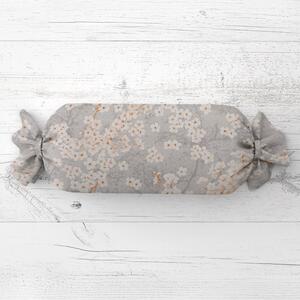 Biante Polštář válec bonbon Sandra SA-634 Bílé třešňové květy na šedém 15x40 cm
