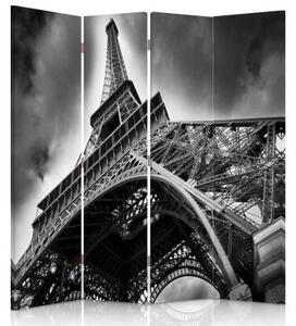 Ozdobný paraván Eiffelova věž B&W - 145x170 cm, čtyřdílný, klasický paraván
