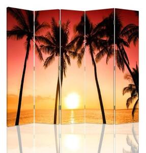 Ozdobný paraván Palm Beach Západ slunce - 180x170 cm, pětidílný, klasický paraván