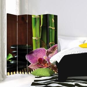 Ozdobný paraván Orchidejové bambusové kameny - 180x170 cm, pětidílný, klasický paraván