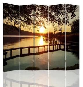 Ozdobný paraván Platforma Sunset Lake - 180x170 cm, pětidílný, klasický paraván