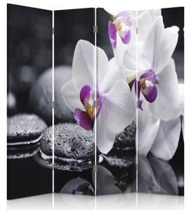 Ozdobný paraván Květiny Zen orchidej - 145x170 cm, čtyřdílný, klasický paraván