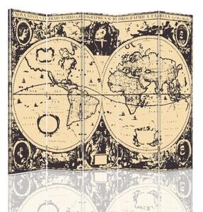 Ozdobný paraván Mapa světa Retro Vintage - 180x170 cm, pětidílný, klasický paraván