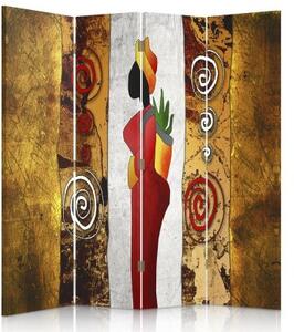Ozdobný paraván Africká žena - 145x170 cm, čtyřdílný, klasický paraván