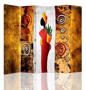 Ozdobný paraván Africká žena - 180x170 cm, pětidílný, klasický paraván