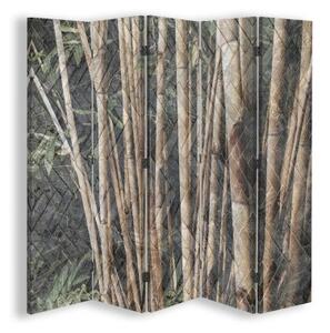 Ozdobný paraván, Bambusové stonky v hnědé barvě - 180x170 cm, pětidílný, klasický paraván