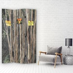 Ozdobný paraván, Bambusové stonky v hnědé barvě - 110x170 cm, třídílný, klasický paraván