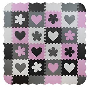 ISO Kontrastní pěnové puzzle 30 x 30 cm, 36 ks černo, šedo, bílo, růžové