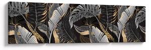 Obraz - Tropické listy v černo-zlaté (170x50 cm)