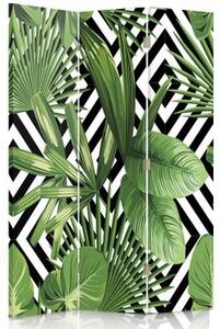 Ozdobný paraván Geometrické listy palmy zelené - 110x170 cm, třídílný, klasický paraván