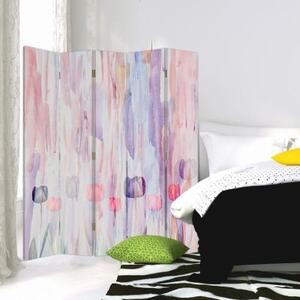 Ozdobný paraván, Malované květiny v pastelových barvách - 180x170 cm, pětidílný, klasický paraván