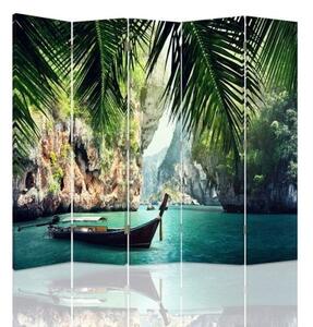 Ozdobný paraván Palmové stromy Tropické moře - 180x170 cm, pětidílný, klasický paraván