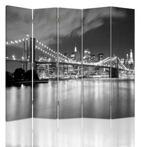 Ozdobný paraván, Panorama z Brooklynského mostu - 180x170 cm, pětidílný, klasický paraván