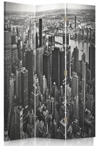 Ozdobný paraván, Manhattan v černé a bílé - 110x170 cm, třídílný, klasický paraván
