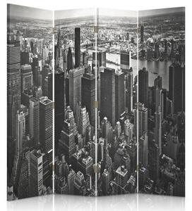 Ozdobný paraván, Manhattan v černé a bílé - 145x170 cm, čtyřdílný, klasický paraván